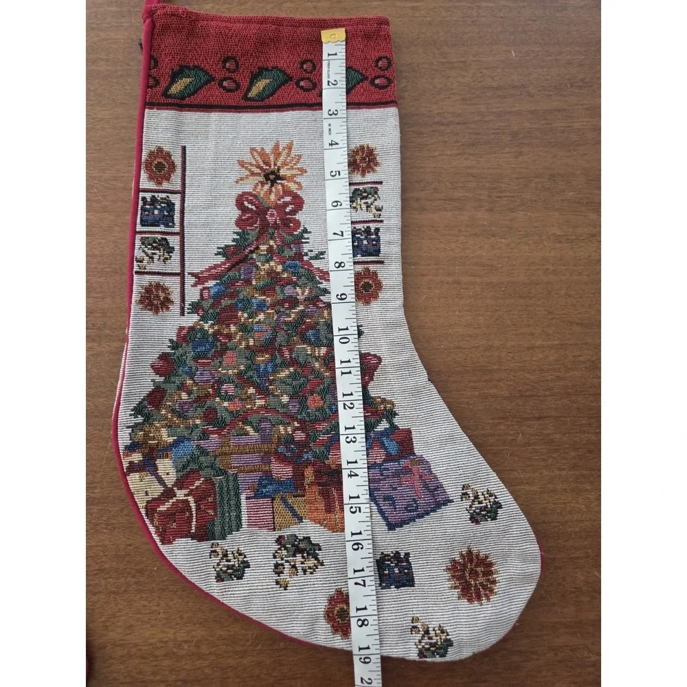 Pair Of Tapestry Christmas Tree Stockings Two Traditional Christmas Stockings